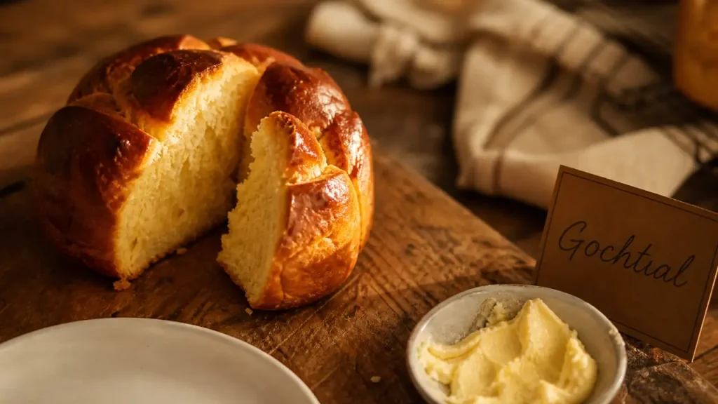 Brioche bretonne dorée, gochtial du Morbihan, beurre demi-sel