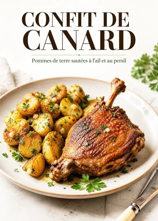 Confit de canard aux pommes de terre de Sarlat, le plat idéal pour accompagner un vin rouge du Sud-Ouest.
