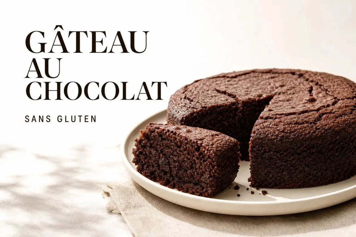 Recette gateau chocolat sans gluten moelleux en vue gourmande sur assiette