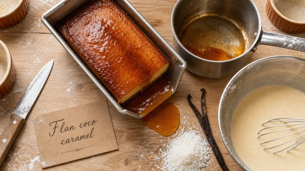Flan coco caramel crémeux au bain-marie, caramel luisant