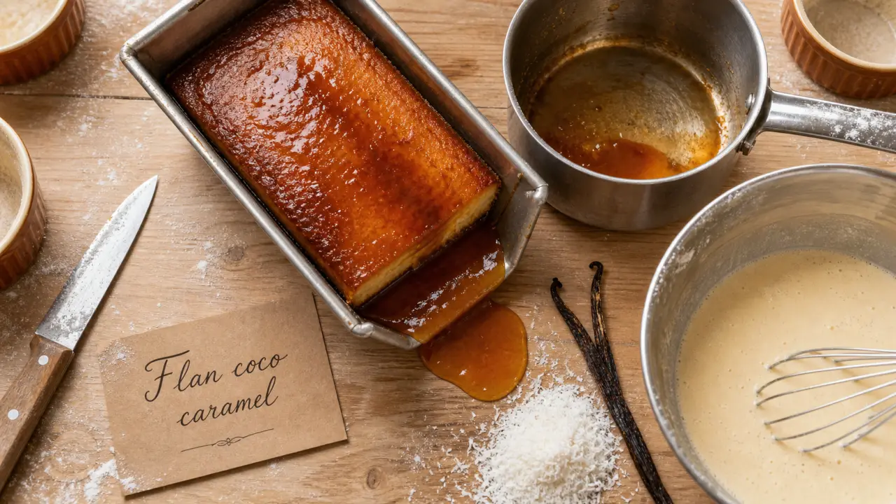 Flan coco caramel crémeux au bain-marie, caramel luisant