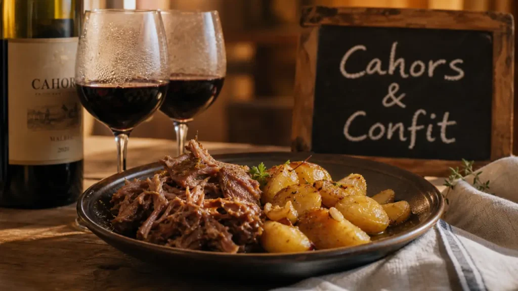 Quel vin avec un confit de canard : confit et bouteille de Cahors