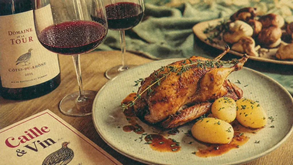 Quel vin servir avec des cailles : caille rôtie au thym, vin rouge léger