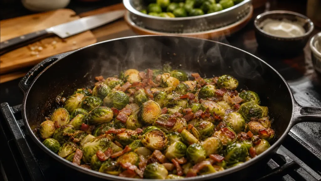 Recette choux de bruxelles lardons, poêlée dorée avec lardons fumés