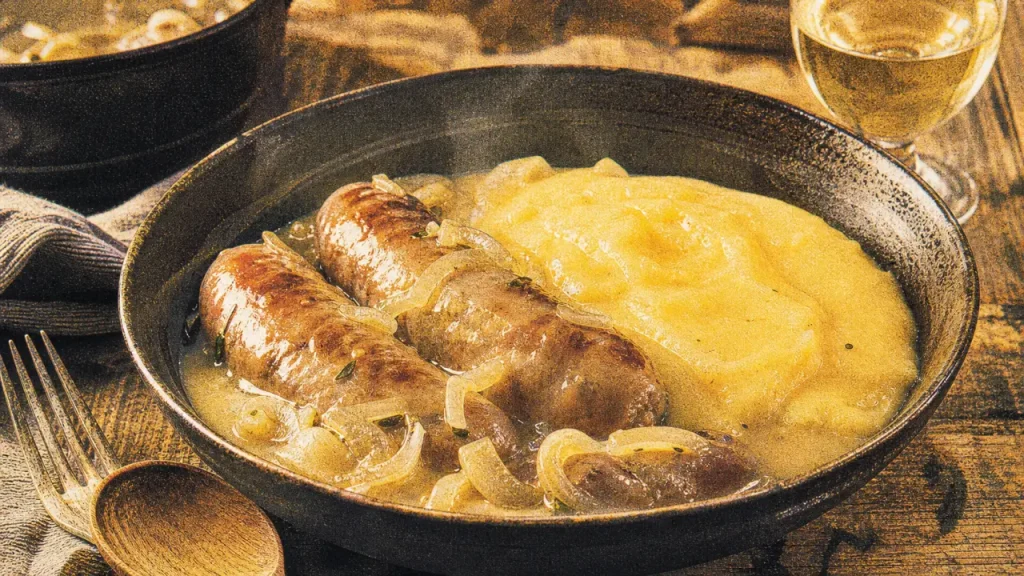 Recette diots polenta savoyarde : diots au vin blanc et polenta au Beaufort