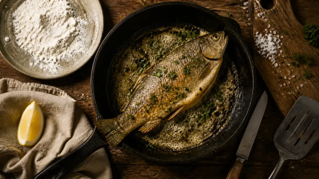 Cuisson truite poele : truite meunière dorée en 5 minutes par côté