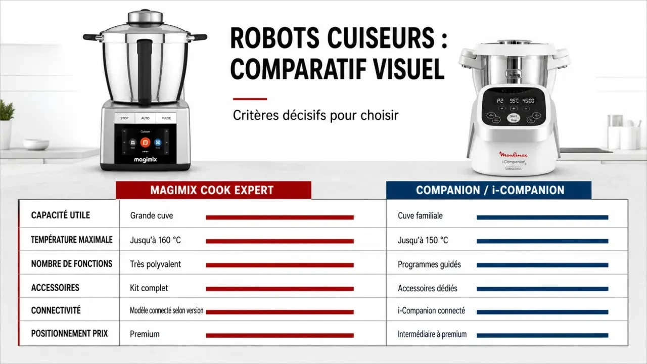 Magimix ou Companion comparatif visuel des critères clés pour choisir un robot cuiseur