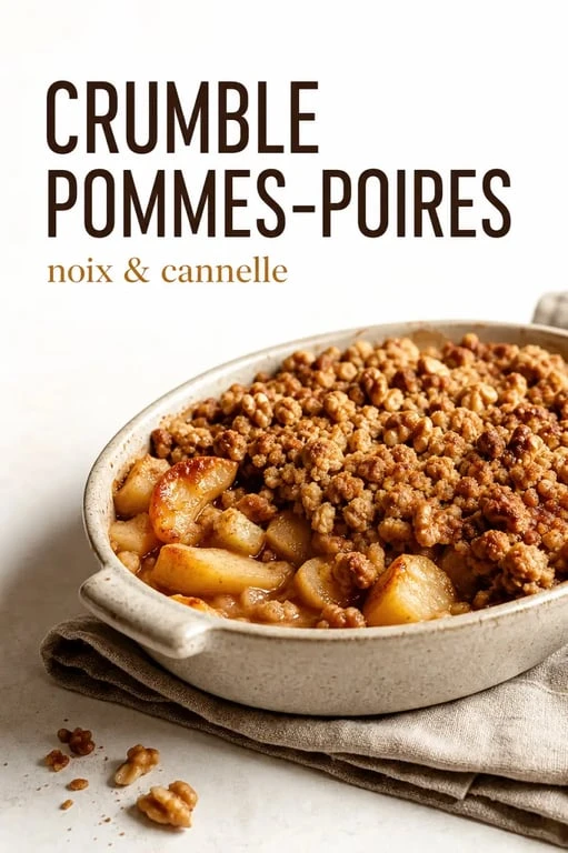 Dessert d automne : crumble pommes-poires aux noix et à la cannelle servi tiède