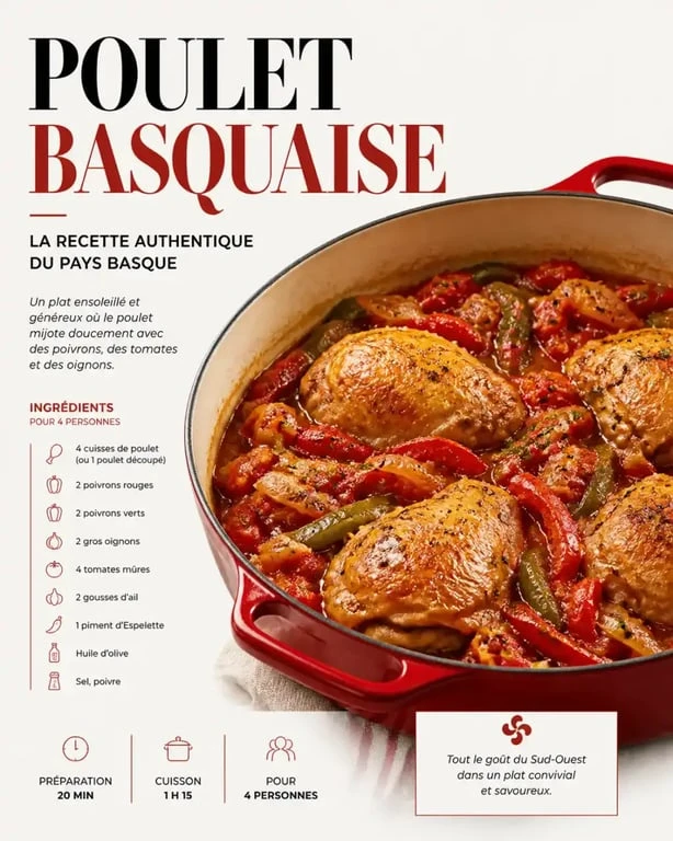 Poulet basquaise authentique avec piperade