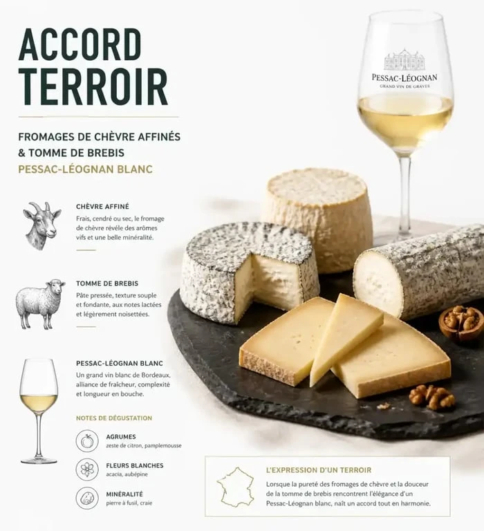 Plateau de fromages et vin blanc Pessac-Léognan pour un accord mets vins réussi