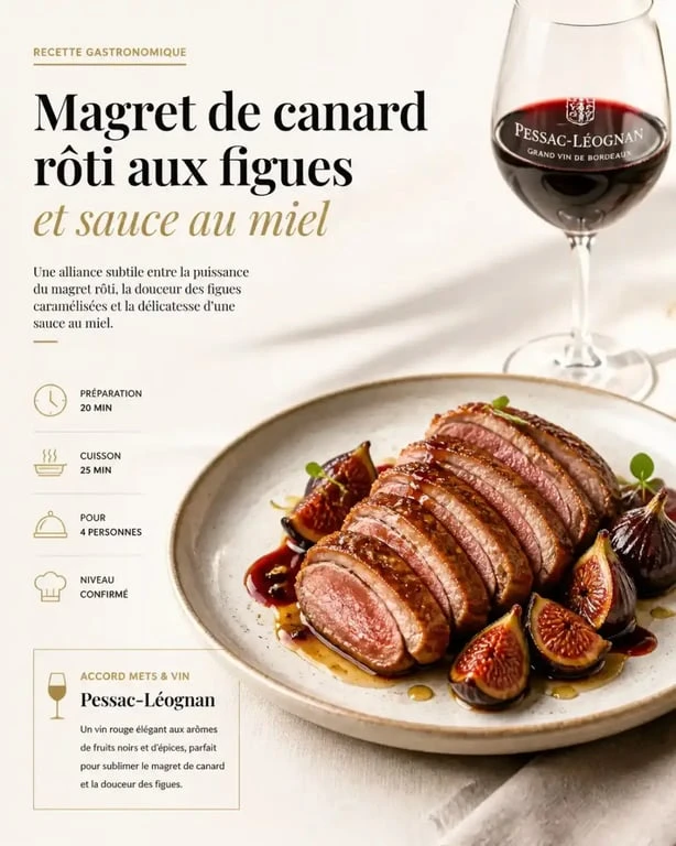 Magret de canard rôti aux figues, accord mets vins avec un Pessac-Léognan rouge