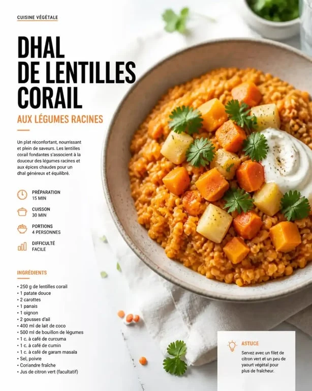Dhal de lentilles corail, un exemple de repas pas cher et équilibré