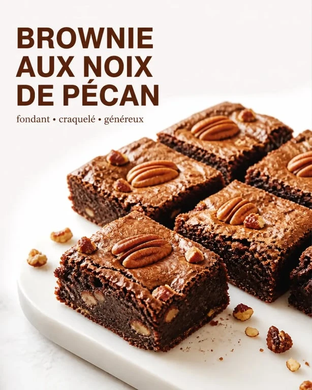 Brownie noix de pécan fondant et croquant, découpé en carrés gourmands
