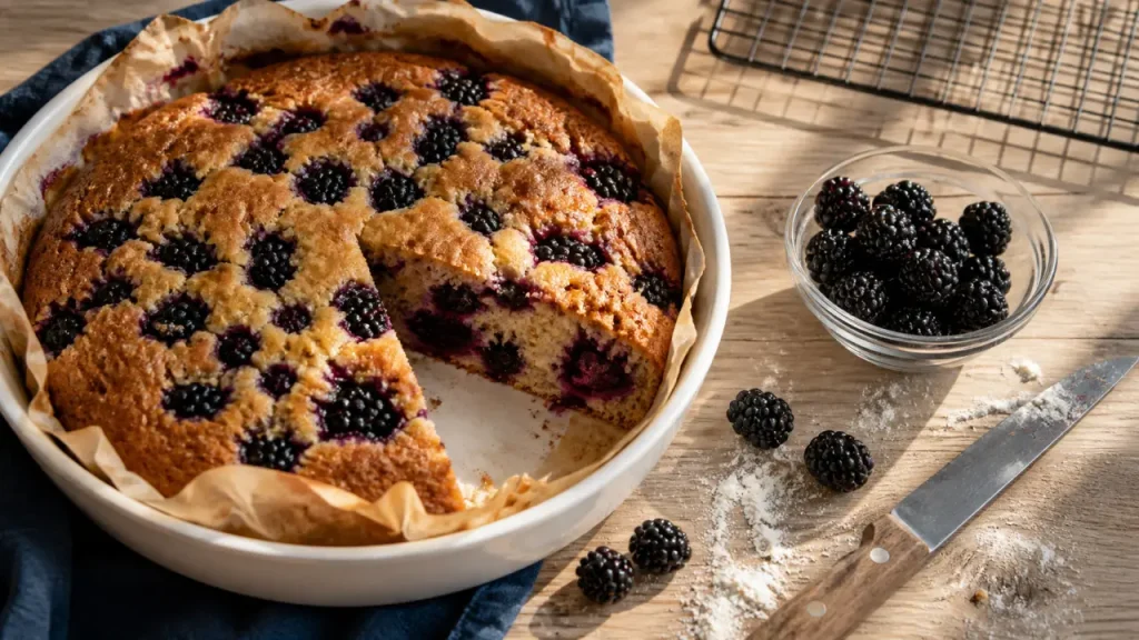 Gâteau aux mûres : pâte moelleuse, cuisson à 200°C et gestes simples pour éviter une mie compacte
