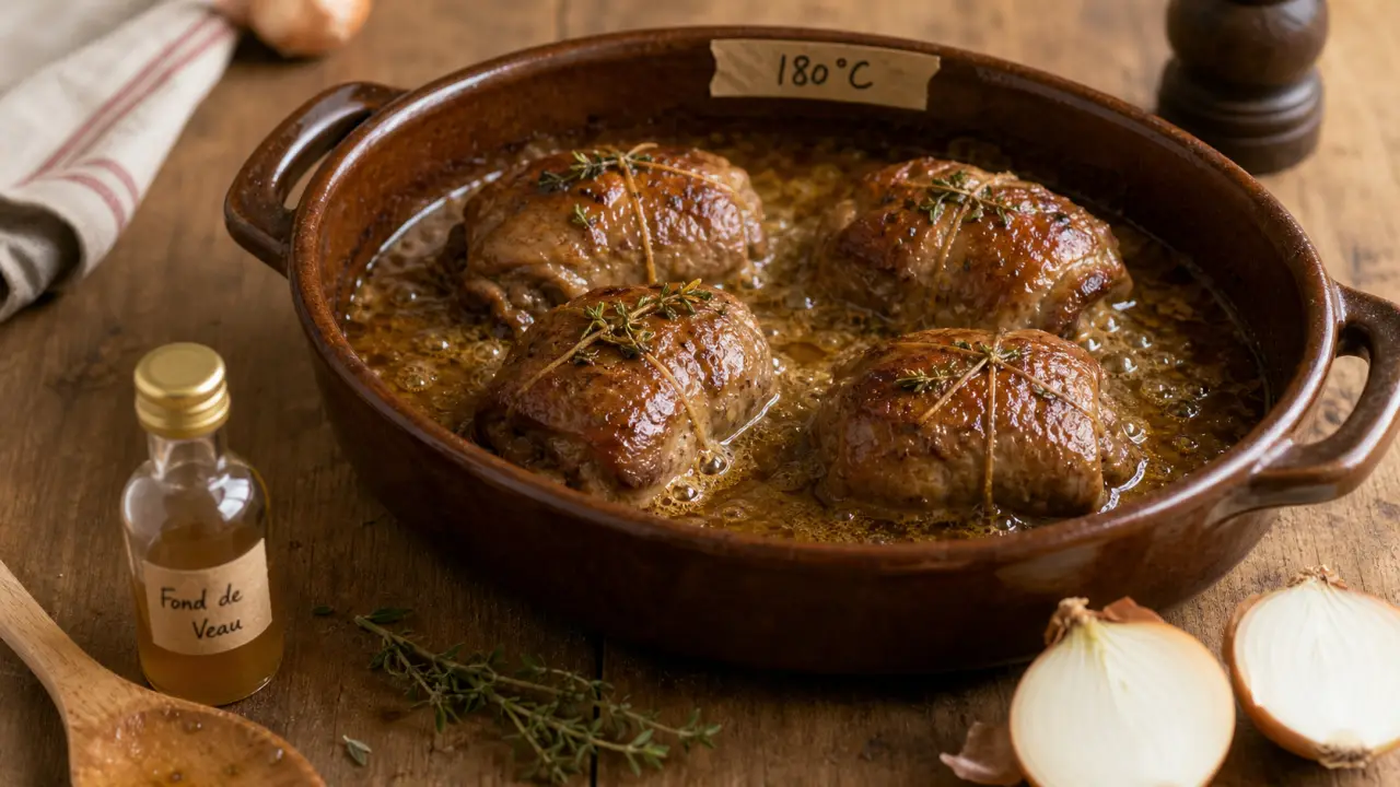 Paupiette de veau au four temps de cuisson : 180°C, jus doré