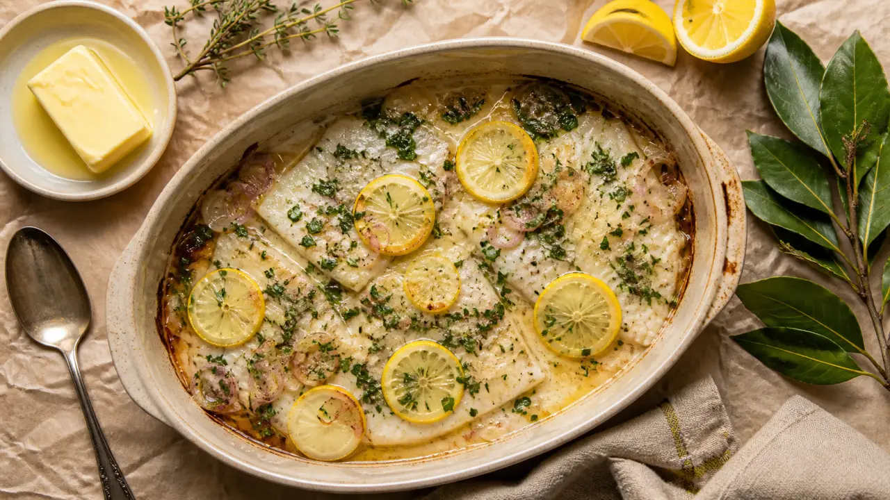 Recette limande au four : limande au four fondante, citron et beurre