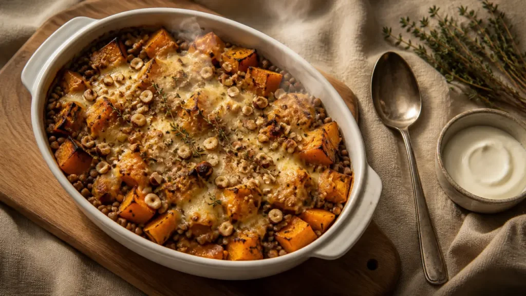 Courge, lentilles et noisettes : la recette végétarienne d’hiver qui rassasie vraiment
