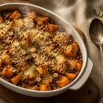 Recette végétarienne hiver : gratin courge, lentilles, noisettes