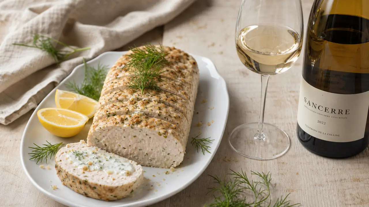 Vin avec pain de poisson : blanc sec en verre, pain de poisson et citron