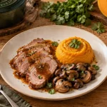 Accompagnement du rôti de veau avec purée de potiron et légumes rôtis