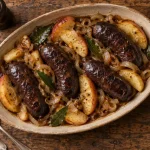 Boudin au pomme au four, pommes dorées et laurier