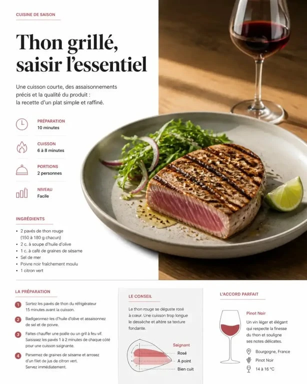 Poisson et vin rouge : thon grillé accompagné d'un verre de Pinot Noir