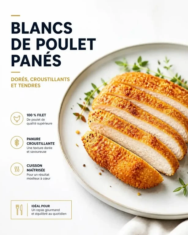 Blanc de poulet pané maison croustillant et doré dans une assiette