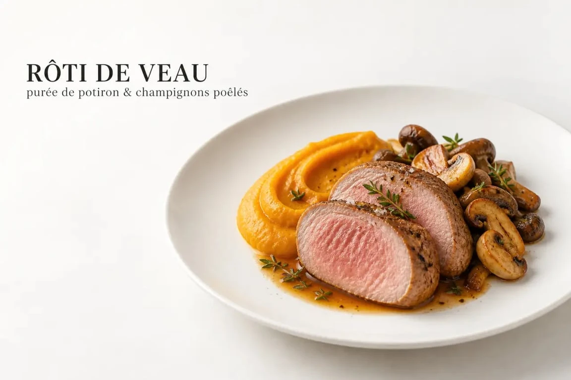 Accompagnement du rôti de veau avec purée de potiron et champignons