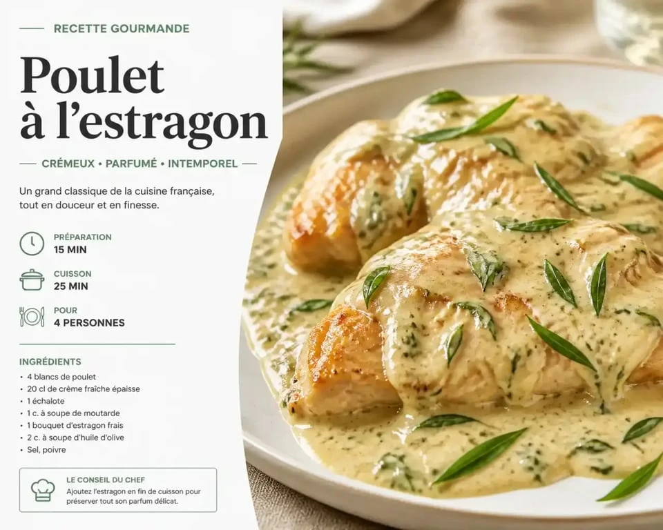 Recette de poulet à l'estragon dans une assiette élégante