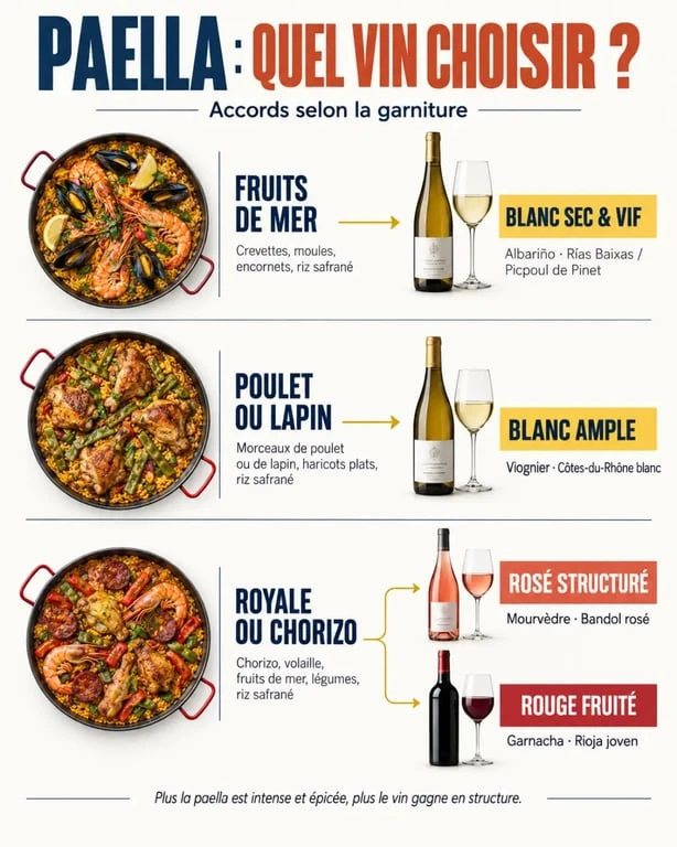 Quel vins avec paella : infographie des accords entre types de paella et vins conseillés