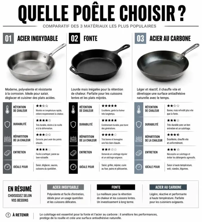 Comparatif des matériaux pour choisir la meilleure marque de poêle