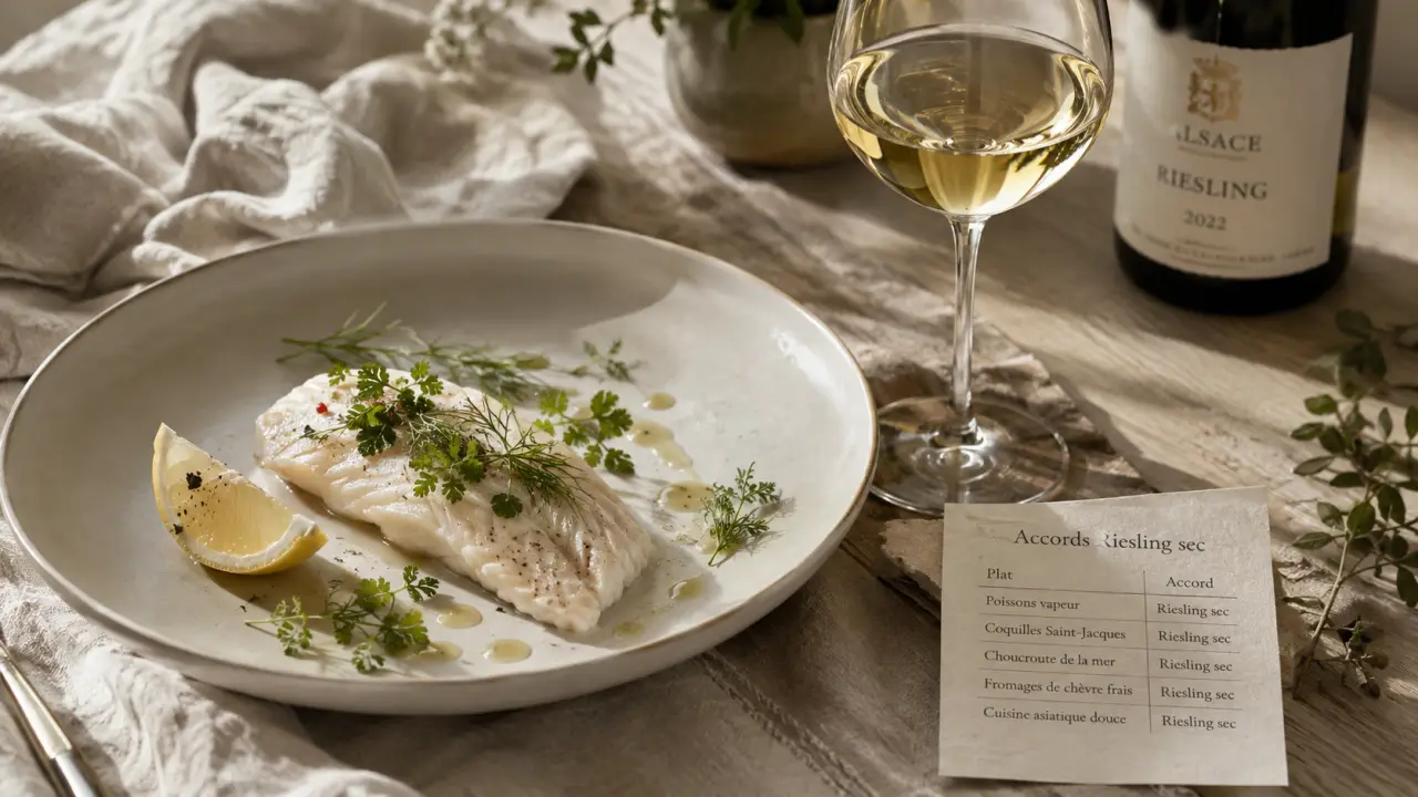 Quel vin d'alsace avec du poisson : verre de Riesling sec et poisson blanc