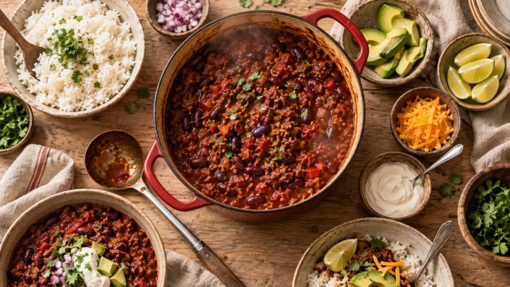 Recette pour 20 personnes : quantités, chili complet et organisation du repas