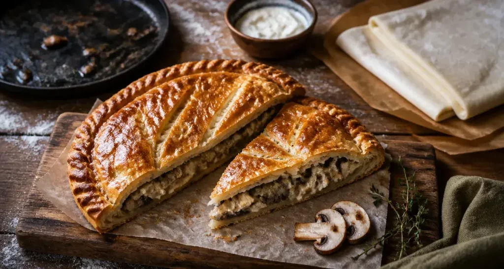 Tourte aux champignons : la cheminée en pâte qui évite le fond détrempé