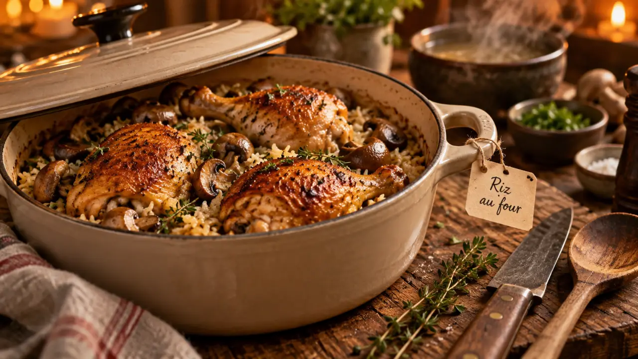 Riz au four au poulet moelleux en cocotte
