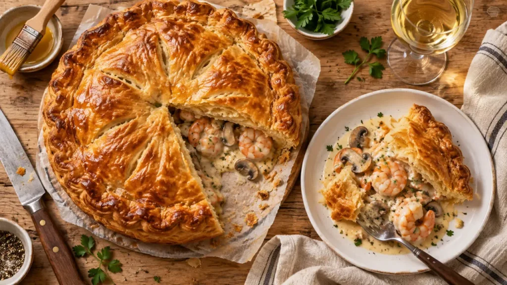 Tourte aux fruits de mer : une sauce épaisse pour garder la pâte croustillante