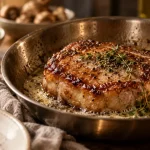 Cote de porc a la poele, croûte dorée au beurre mousseux