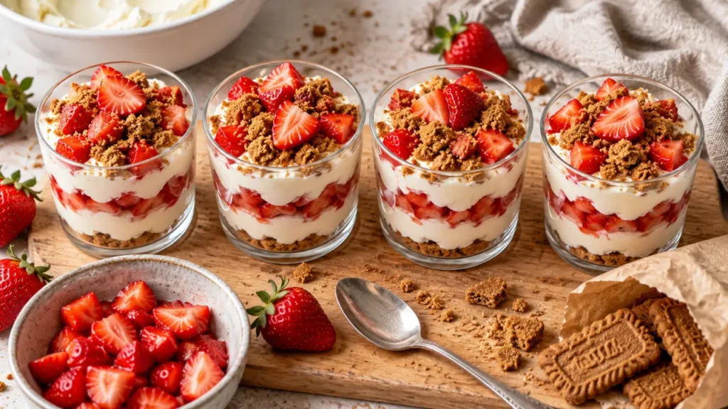 Dessert en verrine rapide aux fraises et spéculoos