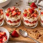 Dessert en verrine rapide aux fraises et spéculoos