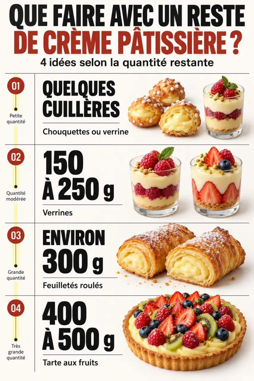 Que faire avec une crème pâtissière selon la quantité restante : verrines, feuilletés et tarte aux fruits