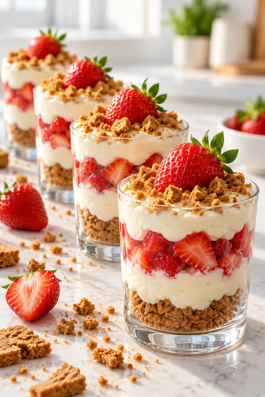 Dessert en verrine rapide aux fraises, mascarpone et spéculoos