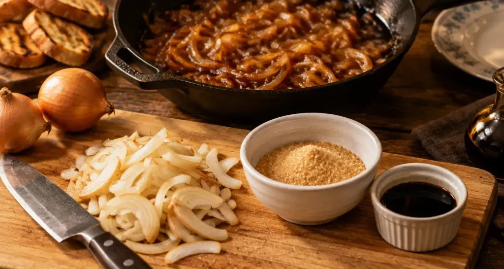 40 minutes de cuisson pour un confit d’oignons fondant, jamais brûlé