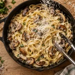 Tagliatelles champignons et sauce crémeuse au parmesan