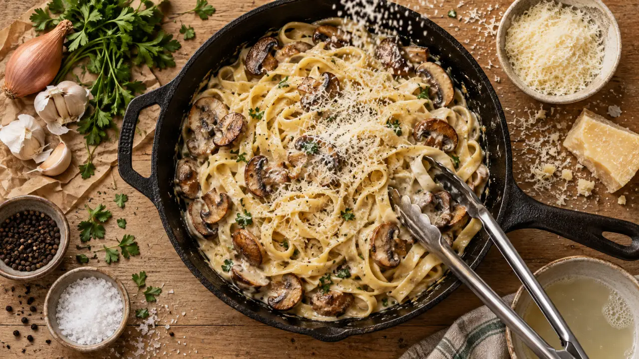 Tagliatelles champignons et sauce crémeuse au parmesan