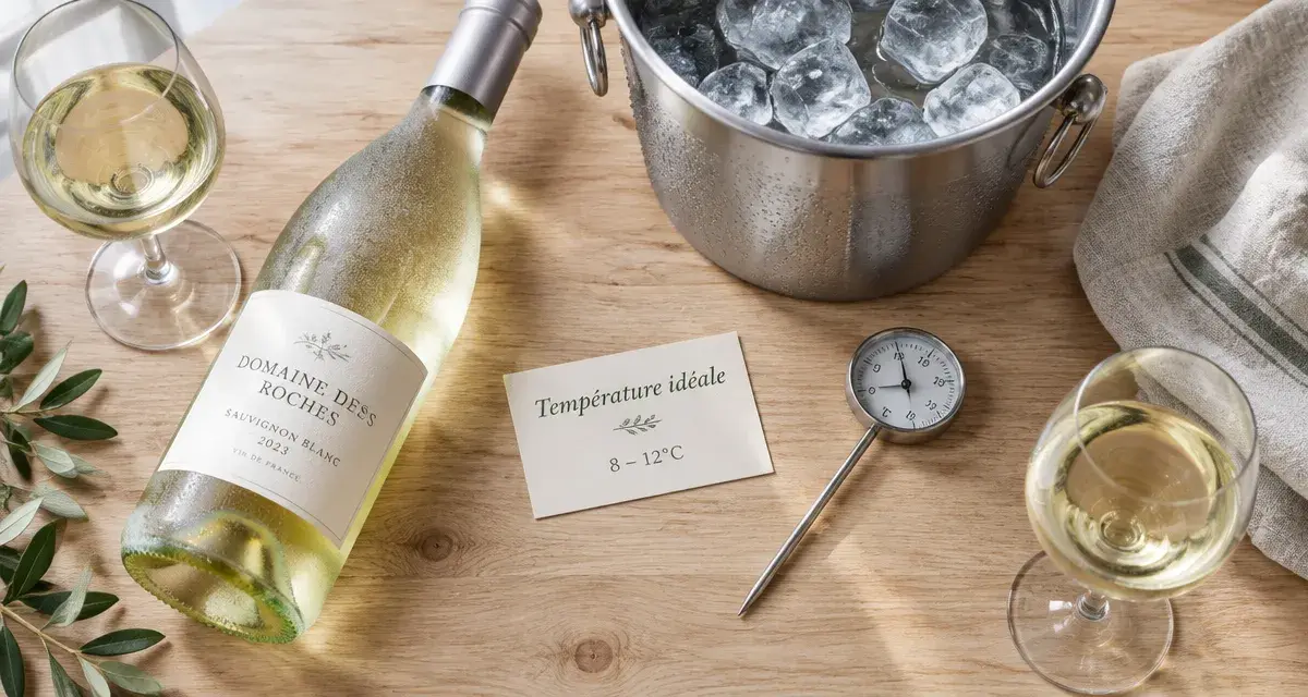 Température vin blanc : thermomètre, verres et seau à glace, 6 à 12 °C